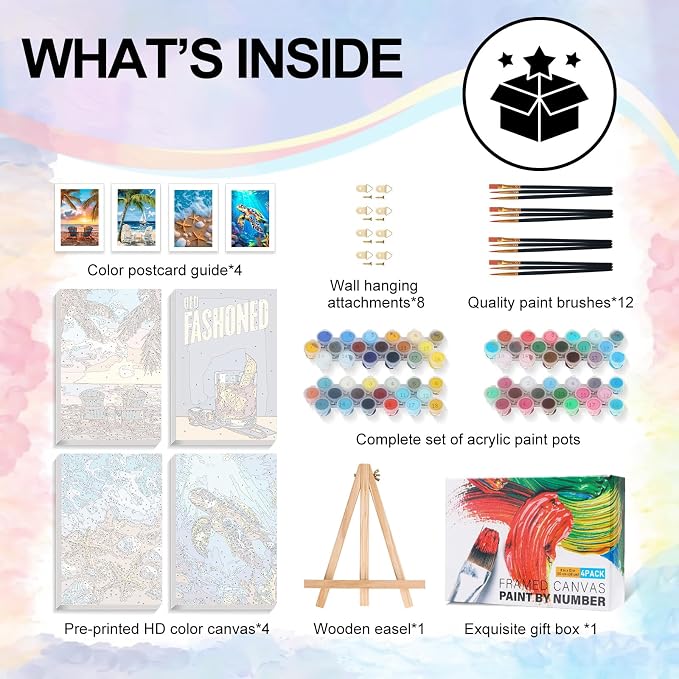 Yezavesu 4 Pack Framed Paint by Numbers Kit - Image 5