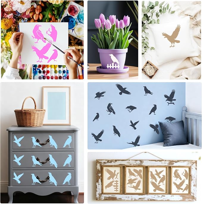4pcs Bird Stencil for Painting Crow Stencils for Crafts Reusable Street Art - Image 6