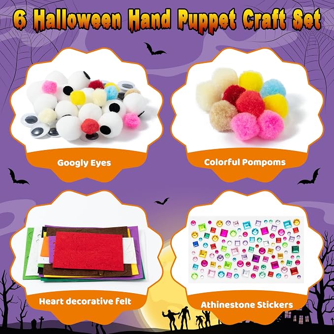 WATINC 6Pcs Halloween Hand Puppet Making Kit, Felt Sock Puppet Toys | Art Craft - Image 2