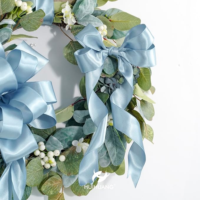 HUIHUANG Dusty Blue Wired Ribbon 1-1/2 inch French Blue Double-Faced Satin - Image 4