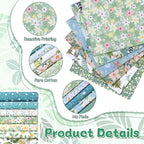 70 Pcs 10 x 10 Inch Green Floral Cotton Fabric Squares, Precut Printed - Image 3