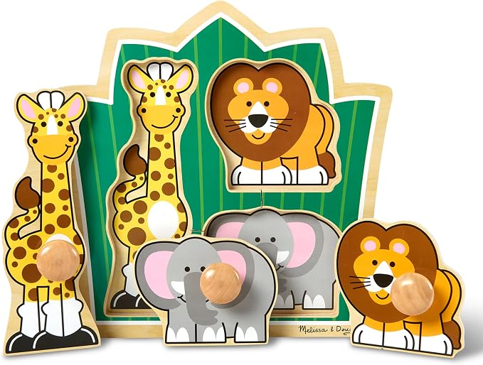 Melissa & Doug Jungle Friends Safari Animals Jumbo Knob Puzzle, Wooden Peg by Unknown