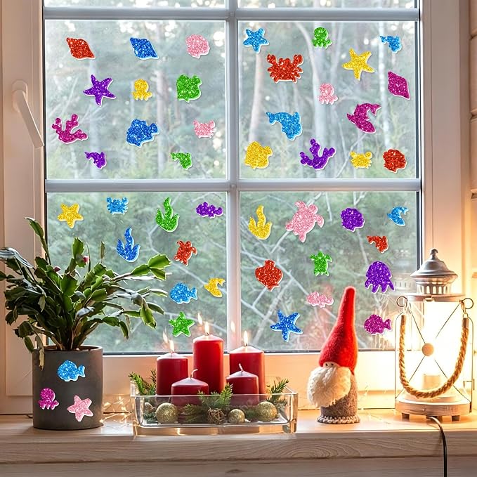 744PCS Glitter Foam Stickers, Colorful Sea Animal Stickers, Self-Adhesive Foam - Image 7