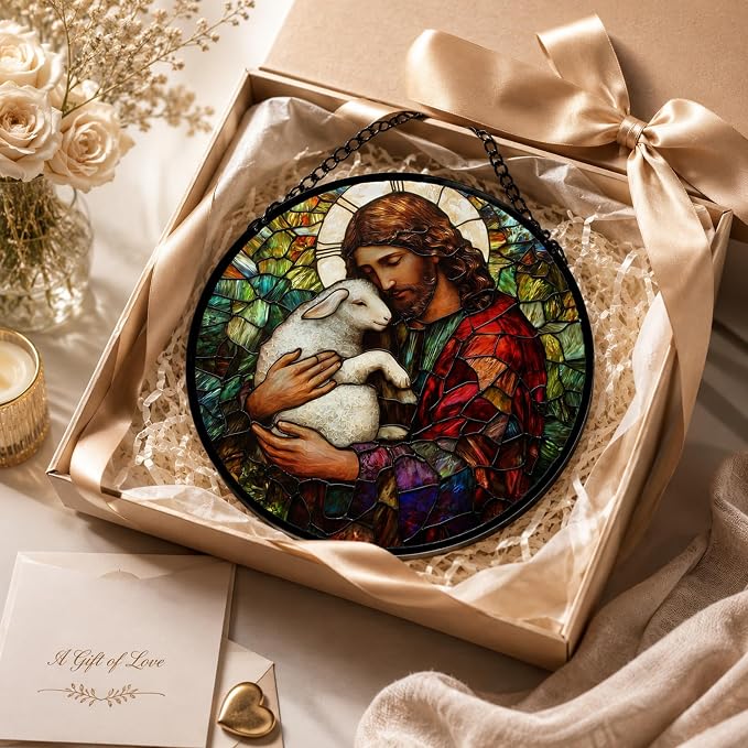 Christian Jesus Acrylic Suncatcher Faux Stained Glass Window Hanging 9.8" | - Image 6