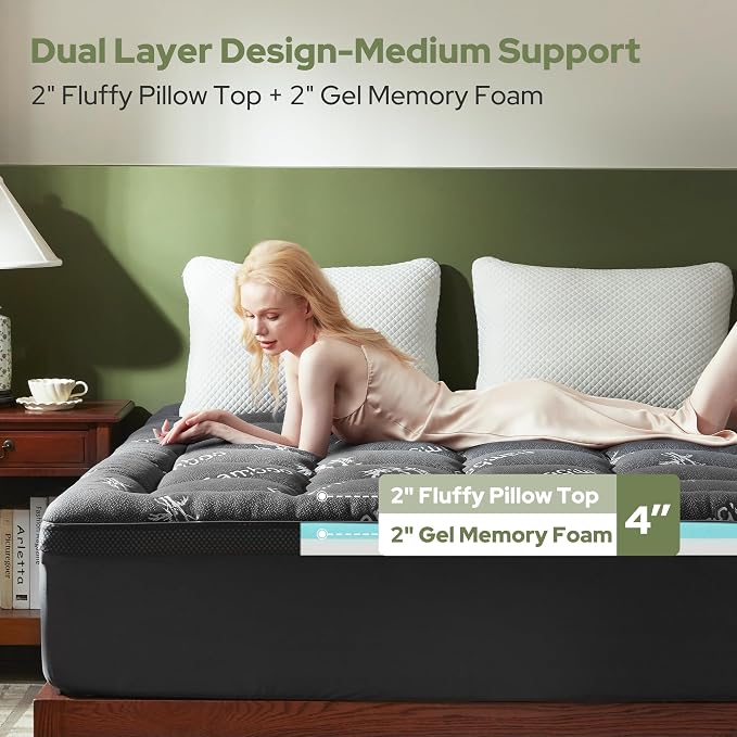 BEDLORE 4 Inch Memory Foam Mattress Topper King, 2-in-1 Dual Layer Design - Image 2