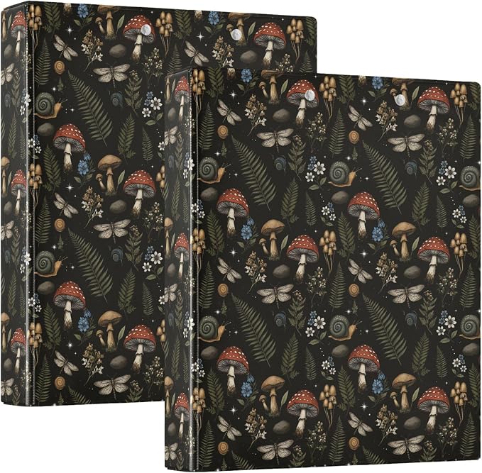 Mushroom Round Ring Binders 1.5 Inch Leaves Flower Berry Daisy 3 Ring Clipboard - Image 8