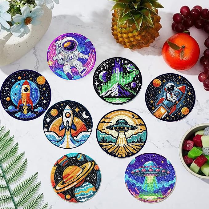 8PCS Outer Space Diamond Art Coasters Kit, Cute Spaceship Diamond Painting - Image 7