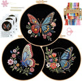 RidaaFri Embroidery Kit for Beginners, 3 Pk Stamped Butterfly DIY Craft Supplies by RidaaFri