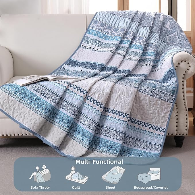 WONGS BEDDING Boho Quilt Set Twin Size, Lightweight Bedspread Coverlet Bedding - Image 3