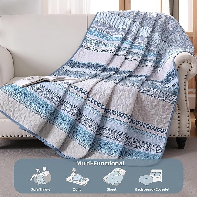 WONGS BEDDING Boho Quilt Set Queen Size, Lightweight Bedspread Coverlet Bedding - Image 3