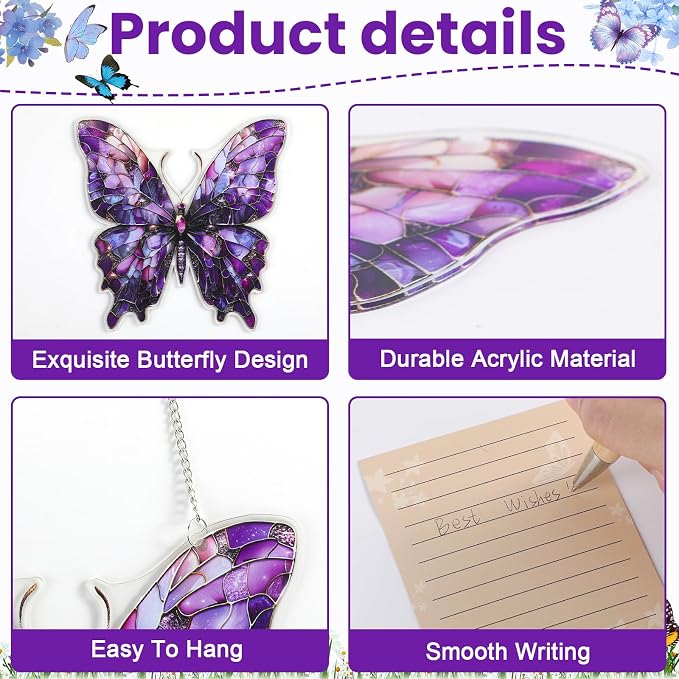 Butterfly Gifts for Women Colorful Acrylic Butterfly Suncatcher Ornament Faux - Image 3