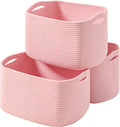 Storage Baskets for Organizing Shelves, Pink Basket for Nursery, Woven Cotton Rope Baskets for Storage, Towel Basket for Bathroom, 15"x11"x9.5", 3 Packs, Light Pink