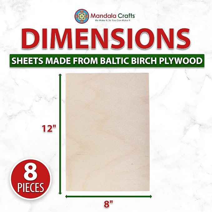 Mandala Crafts Baltic Birch Plywood Board 12x8 Inches - Image 3