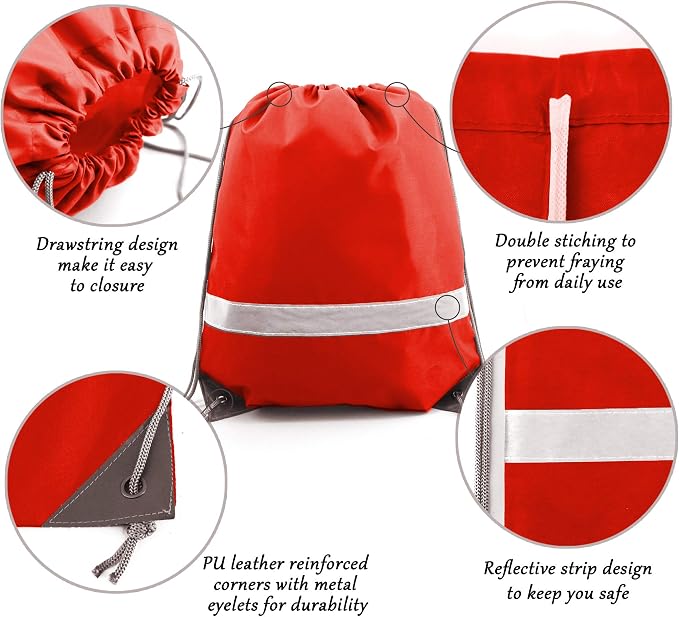 BeeGreen 20 Pieces Red Drawstring Backpacks Bags Bulk, String Bags Reflective - Image 4