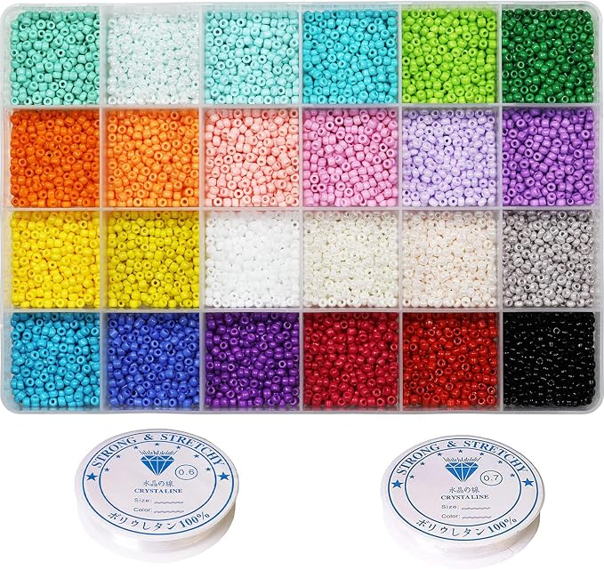 8/0 3mm Glass Seed Beads About 7200pcs 24 Colors Loose Craft Kit Earring Making by VOOMOLOVE