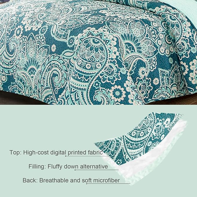 Whale Flotilla Reversible Printed Quilts Queen Size, Extra Soft Boho Paisley - Image 5
