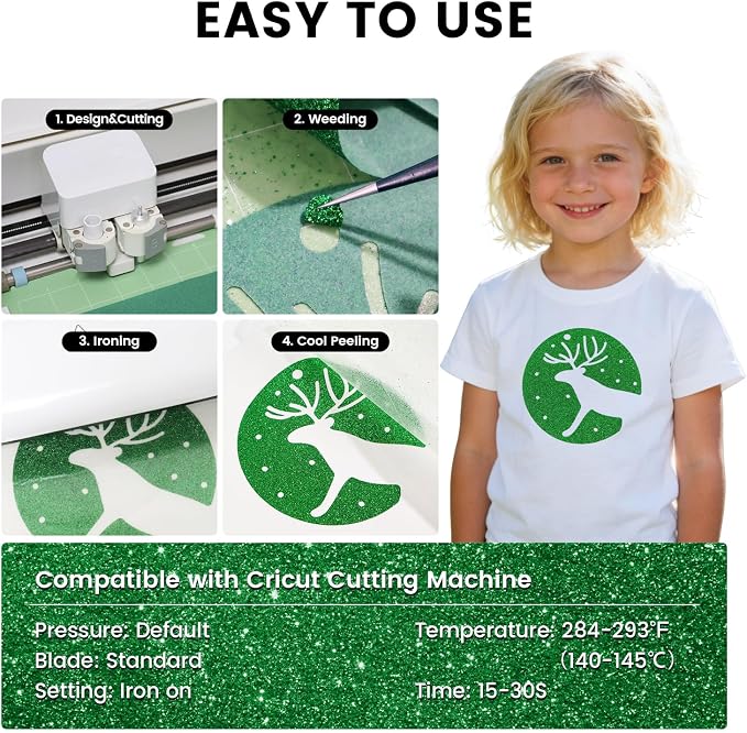 Green Glitter HTV Heat Transfer Vinyl, Glitter Iron on Vinyl Roll 10" x8ft | - Image 5
