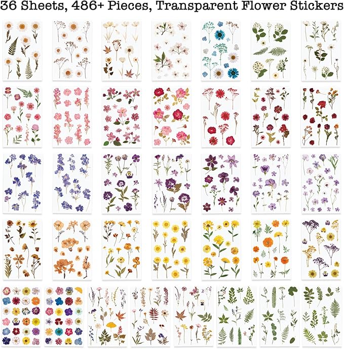 Knaid Pressed Flower Themed Stickers Dried Floral Resin Stickers Decals - Image 2