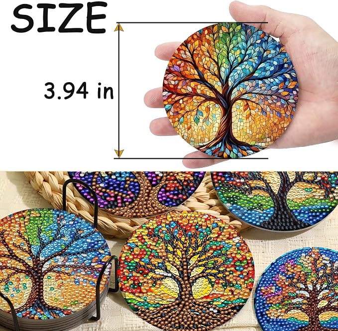 TDOOW Diamond Art Painting Coasters 8 Pcs Colorful Tree Diamond Art Coasters - Image 5
