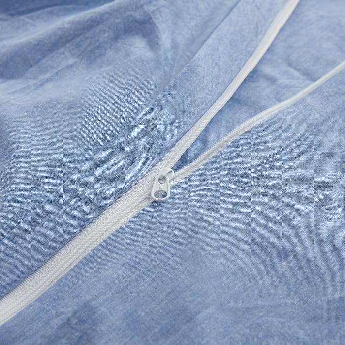 LOVQUE Light Blue Duvet Cover Full Size, 100% Washed Cotton Linen Like Bedding - Image 4
