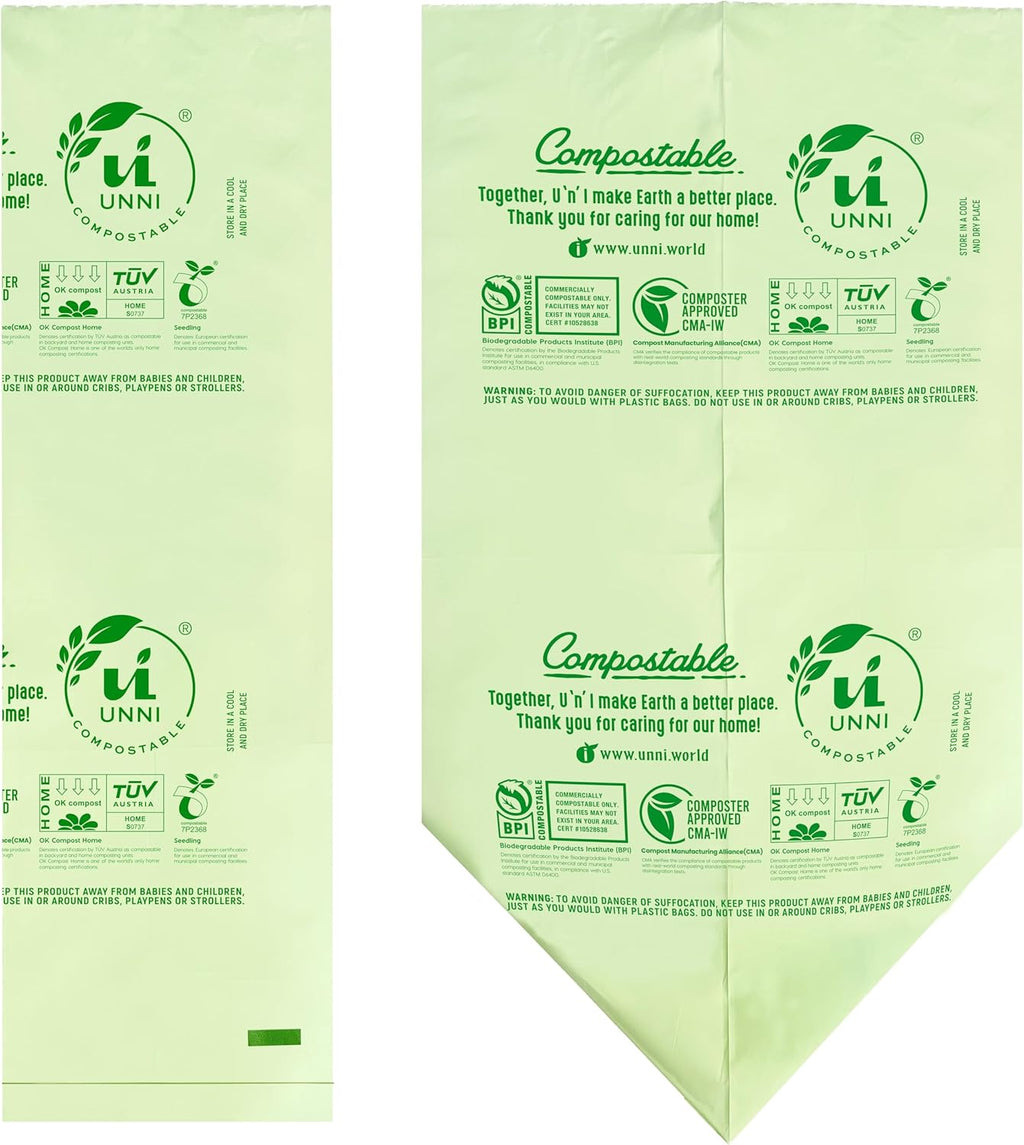 UNNI Compostable Lawn & Leaf Bags, 30-33 Gallon / 124 Liter, 40 Count Value Pack, Extra Thick 1.1 mil Yard Waste & Food Scrap Liners, BPI, CMA & OK compost HOME Certified (Meets ASTM D6400)