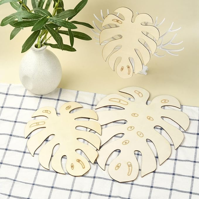 6 pcs 3 Styles Monstera Leaf Theme Unfinished Wood Cutout Charms Tropical Plant - Image 5