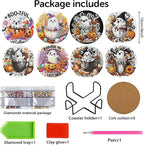 8 PCS Halloween Diamond Art Coasters Kits, Ghost Diamond Painting Coaster | - Image 2