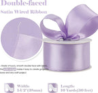 HUIHUANG Lavender Satin Wired Ribbon 1-1/2 inch Lavender Purple Wire Edge Ribbon - Image 2