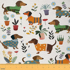 Cartoon Dachshund Fabric by The Yard, Lovely Puppy Dog Soft Flannel Polyester by CastleFairy