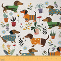 Cartoon Dachshund Fabric by The Yard, Lovely Puppy Dog Soft Flannel Polyester by CastleFairy