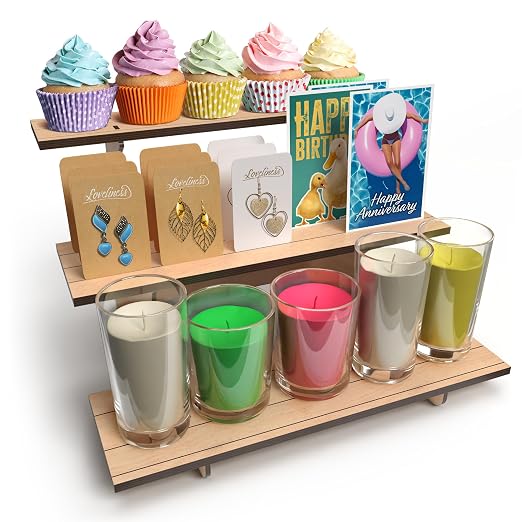 Straight Natural Wooden Tiered Display Stand, Portable Products Display Shelf - Image 4