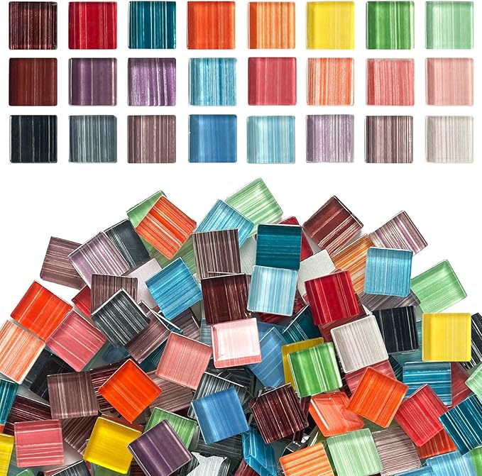LITMIND 1.1LB Striped Crystal Glass Mosaic Tiles – Square Mix 15mm Assorted by LITMIND