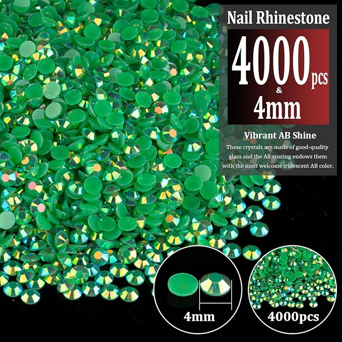 4000pcs 4mm Resin Rhinestones Bulk, Dark Green AB Flatback Round Jelly - Image 2