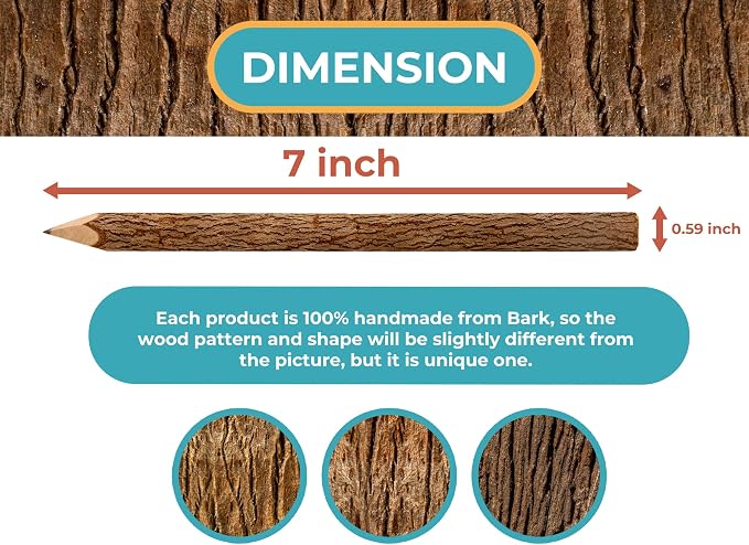 BSIRI Black Pencils Wood Pack of 12 in 7 Inch Tree Bark Wooden Favors in Rustic - Image 4