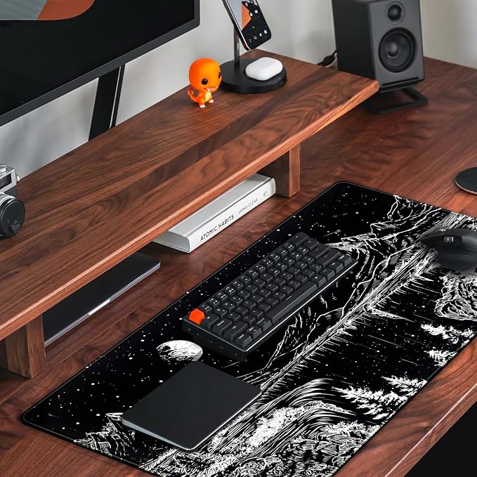 Black and White Desk Mat Dark Nature Forest Mouse pad XXL Starry Night Mountain - Image 5