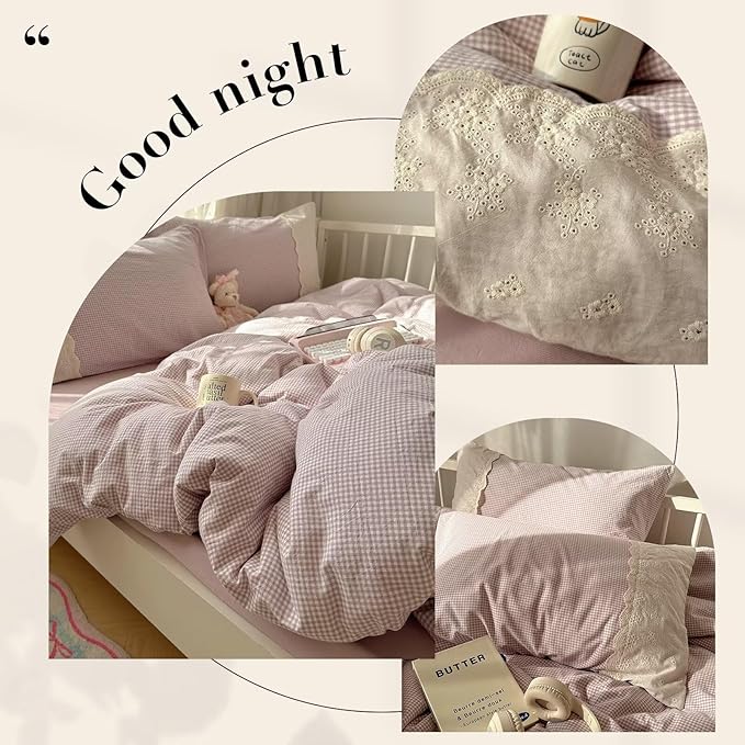mixinni Purple White Gingham Duvet Cover Full Size - Image 5
