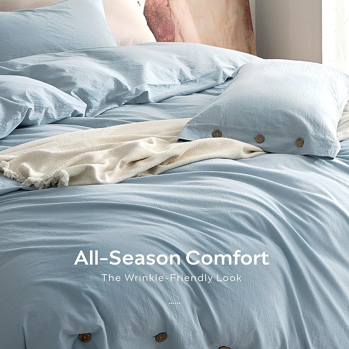 JELLYMONI 100% Washed Cotton Duvet Cover Twin – Soft, Breathable Linen-Look - Image 5