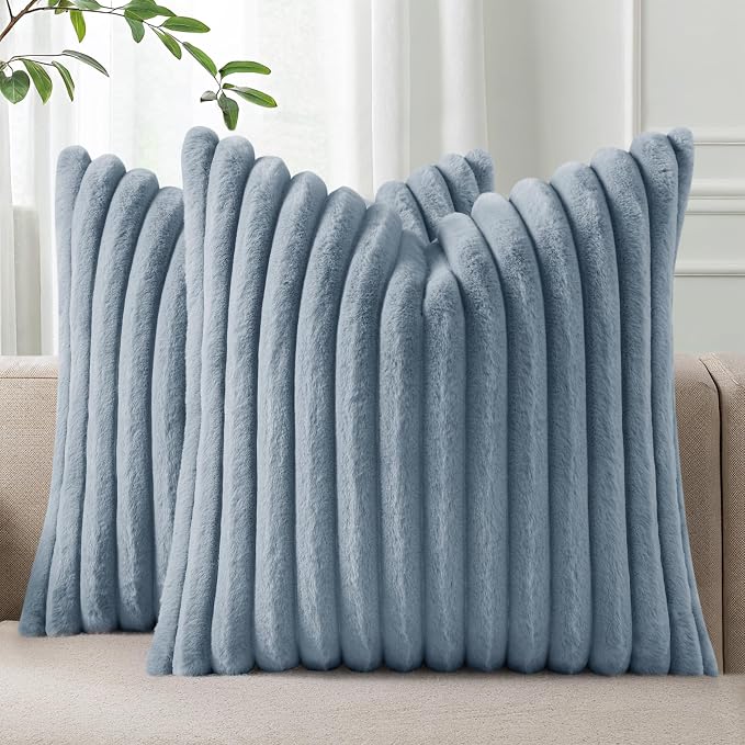 Pallene Faux Fur Plush Throw Pillow Covers 16x16 Set of 2, Luxury Soft Fluffy by PALLENE