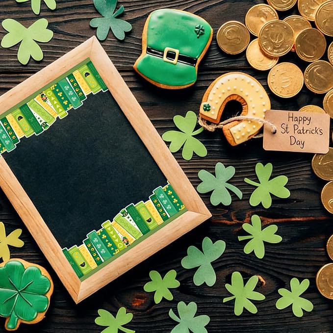 69 Feet Shamrock Bookshelf Bulletin Board Borders St Patrick's Day Green Books - Image 6