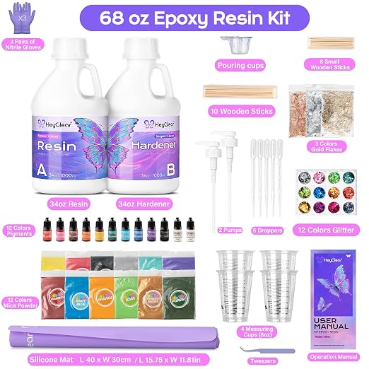 HeyClear 68 oz Epoxy Resin Kit Crystal Clear, Hard 2 Part Epoxy and Hardener - Image 4