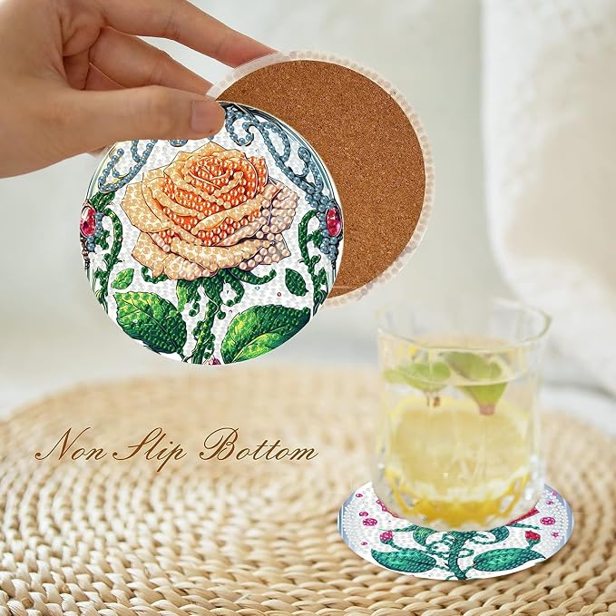 Axquilono 8 Pcs Rose Diamond Art Coasters Kit - Image 6