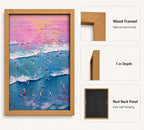 Framed Surfing Beach Canvas Wall Art, Pastel Ocean Sunset Painting Picture Wall - Image 4