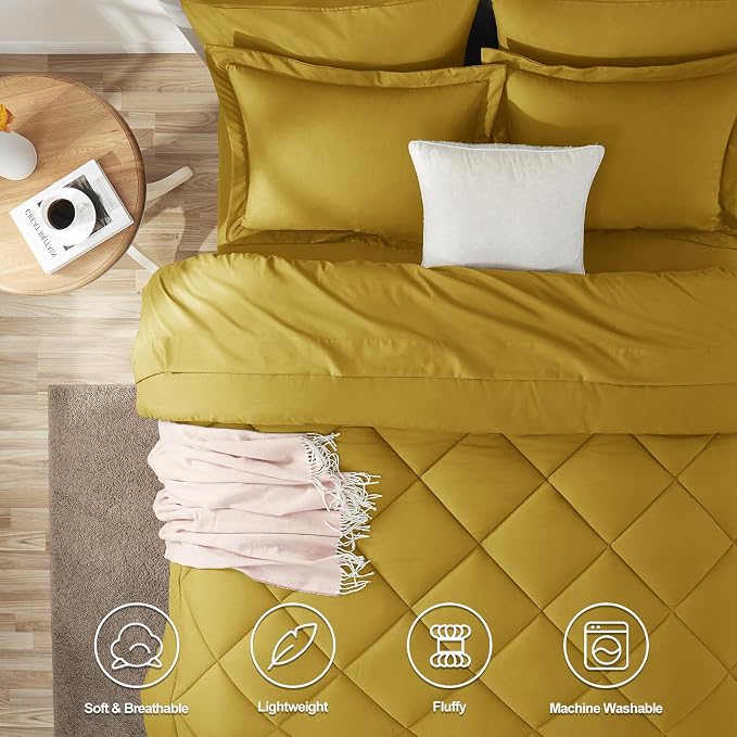 CozyLux King Size Comforter Set Mustard Yellow - Image 2