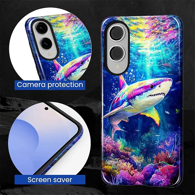 for Samsung Galaxy S25 Edge Case, Colorful Ocean Sharks Pattern Glossy 2 in 1 - Image 6