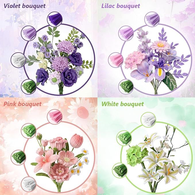 Cwczhi 600 PCS Pipe Cleaners Craft, 9 Colors Purple Pipe Cleaner Flower Kit | - Image 4