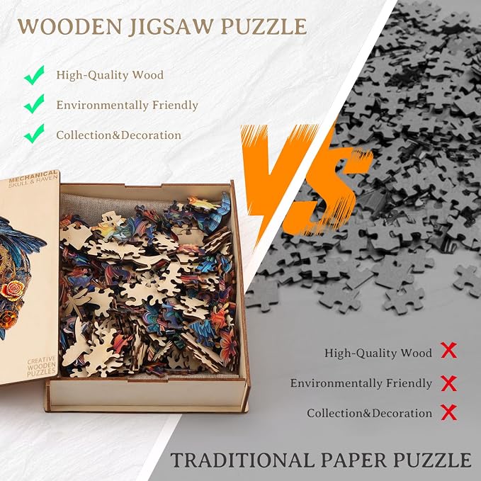 KAAYEE Wooden Puzzles for Adults, 3D Visual Effect Raven & Mechanical Skull - Image 9