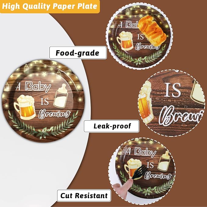 96Pcs A Baby is Brewing Baby Shower Party Supplies Set Plates Napkins Tableware - Image 4