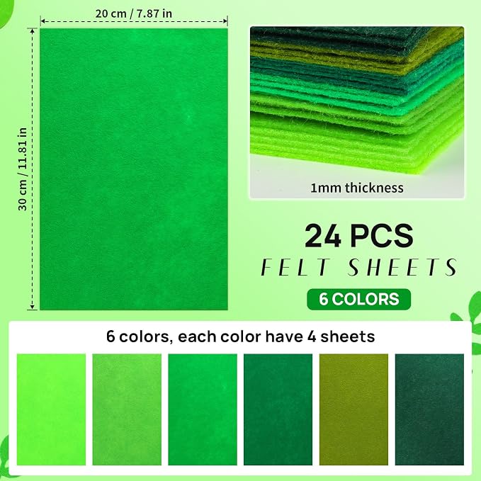 24 Pcs Green Felt Fabric Sheets, 8 Inch X 12 Inch 1mm Craft Felt, Felt Sheets - Image 2
