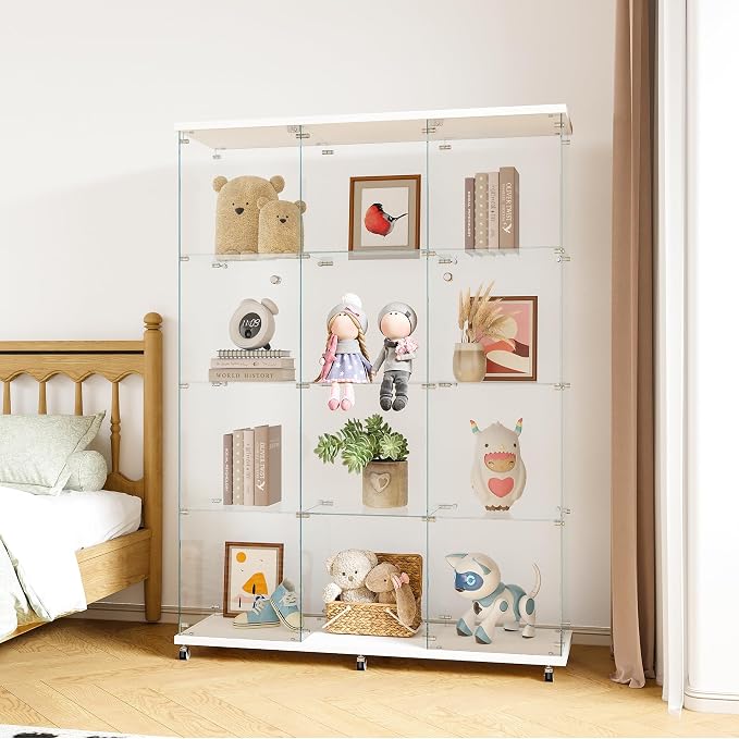 FLYMUHJIA Curio Cabinets with Glass Doors Modern Glass Shelves Tempered Glass - Image 2