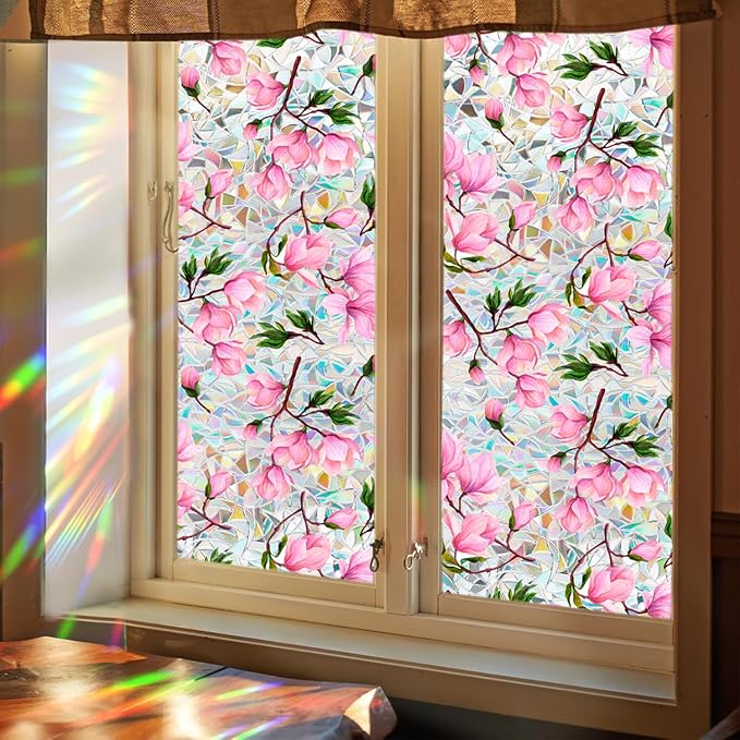 Stained Glass Window Cling, Rainbow Tinted Window Film Sun Blocking, Floral - Image 6